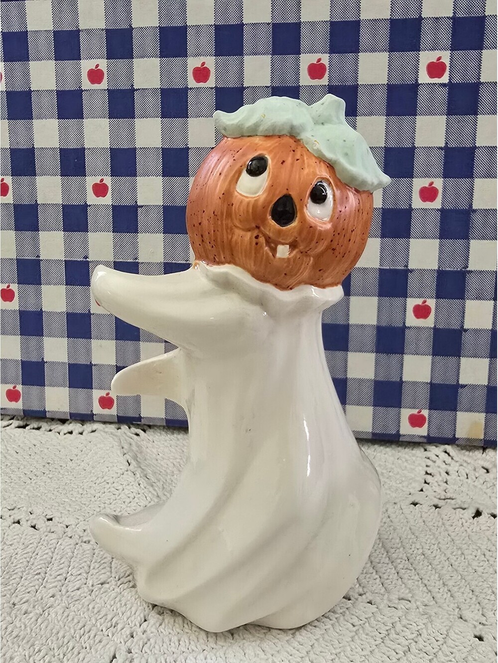 80s Halloween candle holder. Pumpkin head ghost.